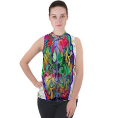 Brain Head Mind Man Silhouette Mock Neck Chiffon Sleeveless Top by Wegoenart