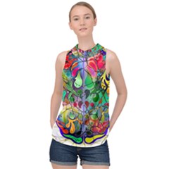 Brain Head Mind Man Silhouette High Neck Satin Top by Wegoenart