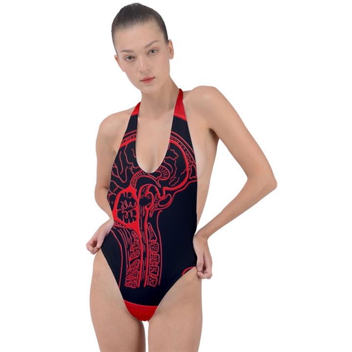 Artificial Intelligence Brain Think Backless Halter One Piece Swimsuit