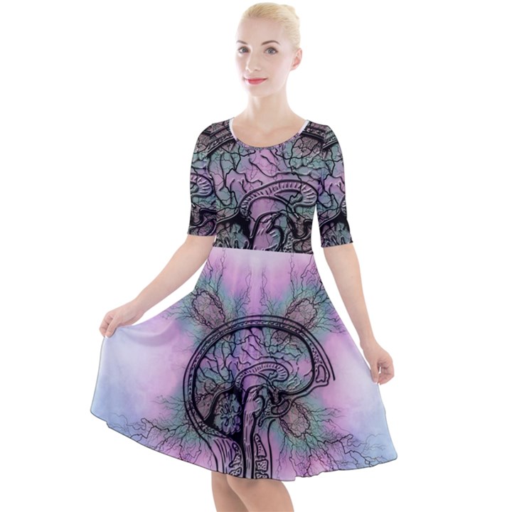 Tourette Syndrome Epilepsy Brain Quarter Sleeve A-Line Dress