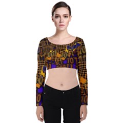 Binary Code Transformation Velvet Long Sleeve Crop Top by Wegoenart