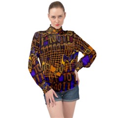 Binary Code Transformation High Neck Long Sleeve Chiffon Top by Wegoenart