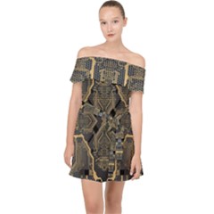 Brain Technology Data Digital Off Shoulder Chiffon Dress