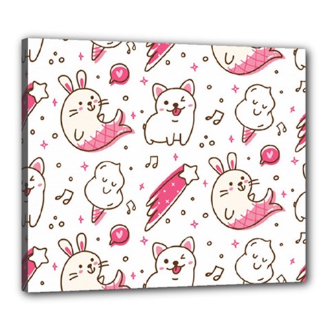 Cute-animals-seamless-pattern-kawaii-doodle-style Canvas 24  X 20  (stretched)