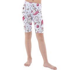 Cute-animals-seamless-pattern-kawaii-doodle-style Kids  Mid Length Swim Shorts by Jancukart