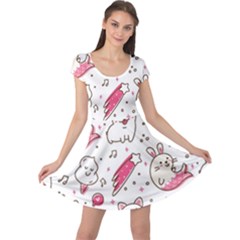 Cute-animals-seamless-pattern-kawaii-doodle-style Cap Sleeve Dress