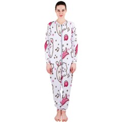 Cute-animals-seamless-pattern-kawaii-doodle-style Onepiece Jumpsuit (ladies) by Jancukart