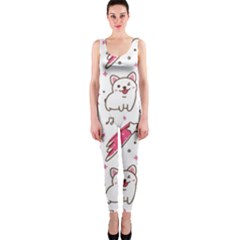 Cute-animals-seamless-pattern-kawaii-doodle-style One Piece Catsuit by Jancukart