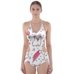 Cute-animals-seamless-pattern-kawaii-doodle-style Cut-out One Piece Swimsuit