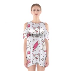 Cute-animals-seamless-pattern-kawaii-doodle-style Shoulder Cutout One Piece Dress