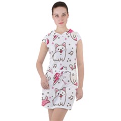 Cute-animals-seamless-pattern-kawaii-doodle-style Drawstring Hooded Dress