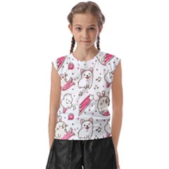 Cute-animals-seamless-pattern-kawaii-doodle-style Kids  Raglan Cap Sleeve Tee