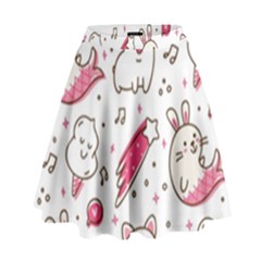 Cute-animals-seamless-pattern-kawaii-doodle-style High Waist Skirt