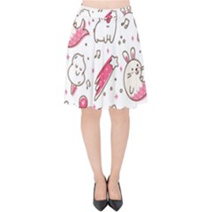 Cute-animals-seamless-pattern-kawaii-doodle-style Velvet High Waist Skirt