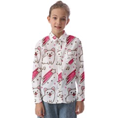 Cute-animals-seamless-pattern-kawaii-doodle-style Kids  Long Sleeve Shirt