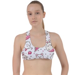 Cute-animals-seamless-pattern-kawaii-doodle-style Criss Cross Racerback Sports Bra by Jancukart