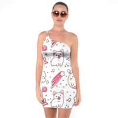 Cute-animals-seamless-pattern-kawaii-doodle-style One Soulder Bodycon Dress