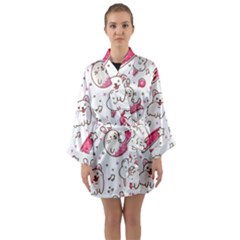 Cute-animals-seamless-pattern-kawaii-doodle-style Long Sleeve Satin Kimono by Jancukart