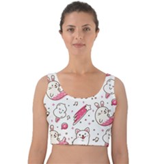 Cute-animals-seamless-pattern-kawaii-doodle-style Velvet Crop Top