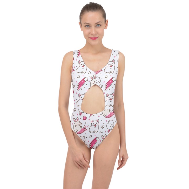 Cute-animals-seamless-pattern-kawaii-doodle-style Center Cut Out Swimsuit