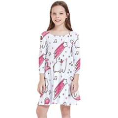 Cute-animals-seamless-pattern-kawaii-doodle-style Kids  Quarter Sleeve Skater Dress