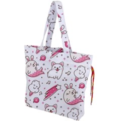 Cute-animals-seamless-pattern-kawaii-doodle-style Drawstring Tote Bag