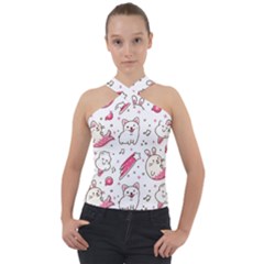 Cute-animals-seamless-pattern-kawaii-doodle-style Cross Neck Velour Top