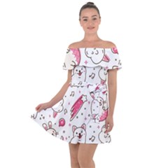 Cute-animals-seamless-pattern-kawaii-doodle-style Off Shoulder Velour Dress