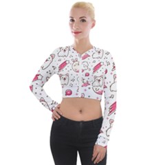 Cute-animals-seamless-pattern-kawaii-doodle-style Long Sleeve Cropped Velvet Jacket