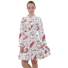 Cute-animals-seamless-pattern-kawaii-doodle-style All Frills Chiffon Dress