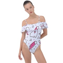 Cute-animals-seamless-pattern-kawaii-doodle-style Frill Detail One Piece Swimsuit