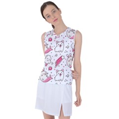 Cute-animals-seamless-pattern-kawaii-doodle-style Women s Sleeveless Sports Top