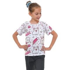 Cute-animals-seamless-pattern-kawaii-doodle-style Kids  Mesh Piece Tee