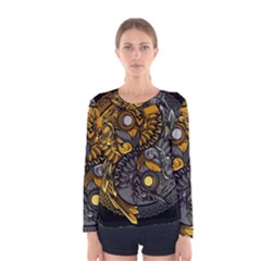 Yin-yang-owl-doodle-ornament-illustration Women s Long Sleeve Tee