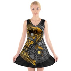 Yin-yang-owl-doodle-ornament-illustration V-neck Sleeveless Dress