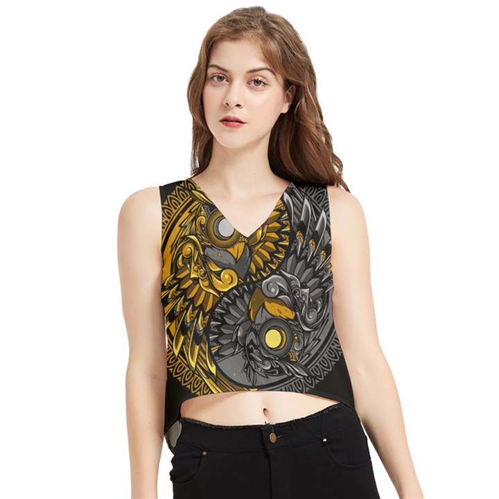 Yin-yang-owl-doodle-ornament-illustration V-Neck Cropped Tank Top