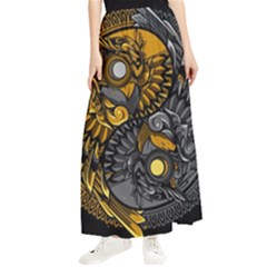 Yin-yang-owl-doodle-ornament-illustration Maxi Chiffon Skirt by Jancukart