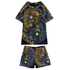 Yin-yang-owl-doodle-ornament-illustration Kids  Swim Tee And Shorts Set