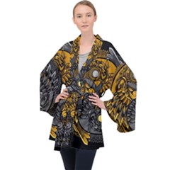 Yin-yang-owl-doodle-ornament-illustration Long Sleeve Velvet Kimono 