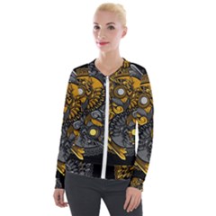 Yin-yang-owl-doodle-ornament-illustration Velvet Zip Up Jacket