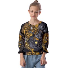 Yin-yang-owl-doodle-ornament-illustration Kids  Cuff Sleeve Top