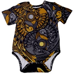 Yin-yang-owl-doodle-ornament-illustration Baby Short Sleeve Onesie Bodysuit by Jancukart