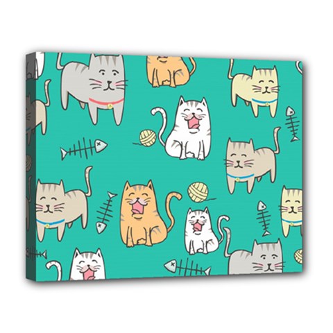 Seamless-pattern-cute-cat-cartoon-with-hand-drawn-style Canvas 14  X 11  (stretched)