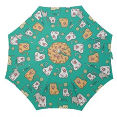 Seamless-pattern-cute-cat-cartoon-with-hand-drawn-style Straight Umbrellas