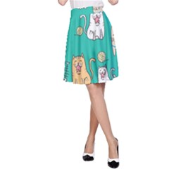 Seamless-pattern-cute-cat-cartoon-with-hand-drawn-style A-line Skirt