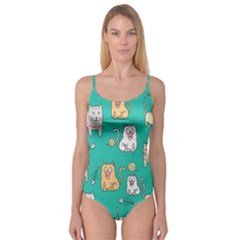 Seamless-pattern-cute-cat-cartoon-with-hand-drawn-style Camisole Leotard 