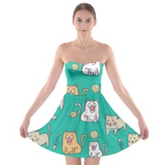 Seamless-pattern-cute-cat-cartoon-with-hand-drawn-style Strapless Bra Top Dress