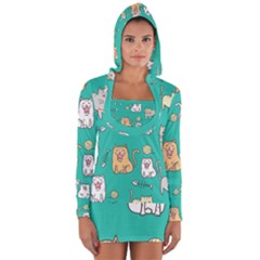 Seamless-pattern-cute-cat-cartoon-with-hand-drawn-style Long Sleeve Hooded T-shirt