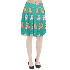 Seamless-pattern-cute-cat-cartoon-with-hand-drawn-style Pleated Skirt