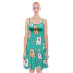 Seamless-pattern-cute-cat-cartoon-with-hand-drawn-style Spaghetti Strap Velvet Dress